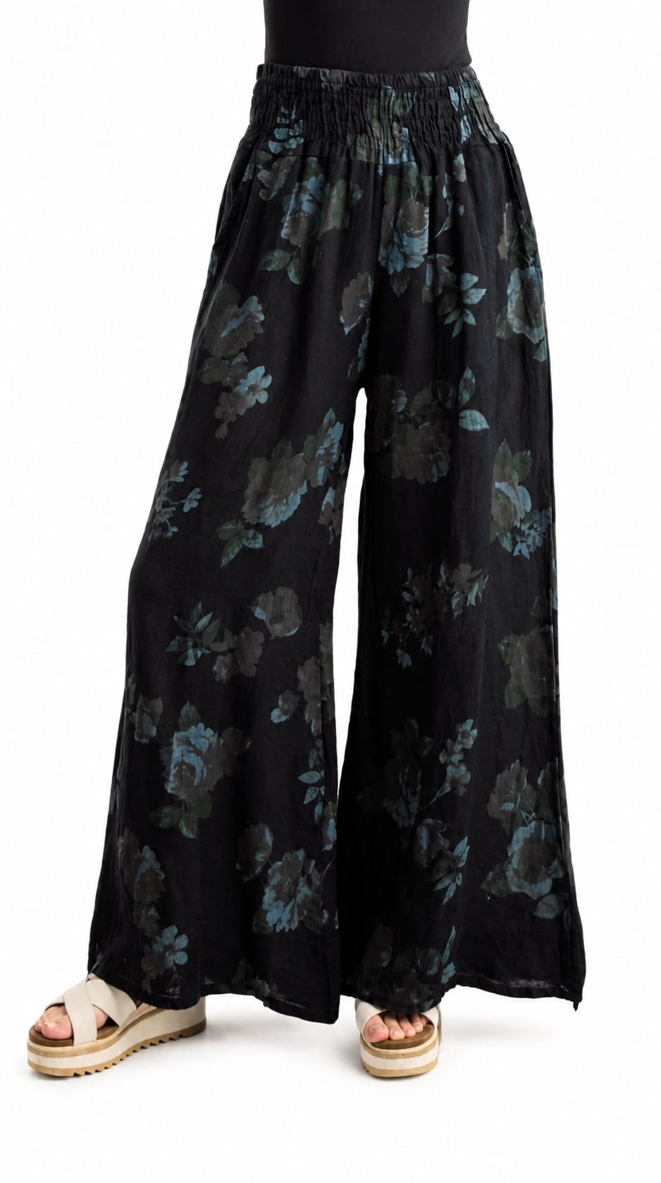 Tempo Paris Pants Tempo Paris Smocked Waist Floral Palazzo Linen Pant 08450270 Tempo Paris Smocked Waist Floral Palazzo Linen Pant