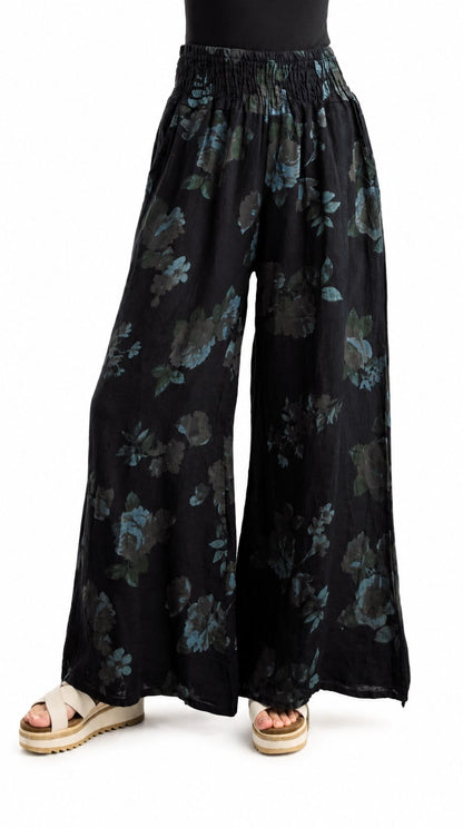Tempo Paris Pants Tempo Paris Smocked Waist Floral Palazzo Linen Pant 08450270 Tempo Paris Smocked Waist Floral Palazzo Linen Pant