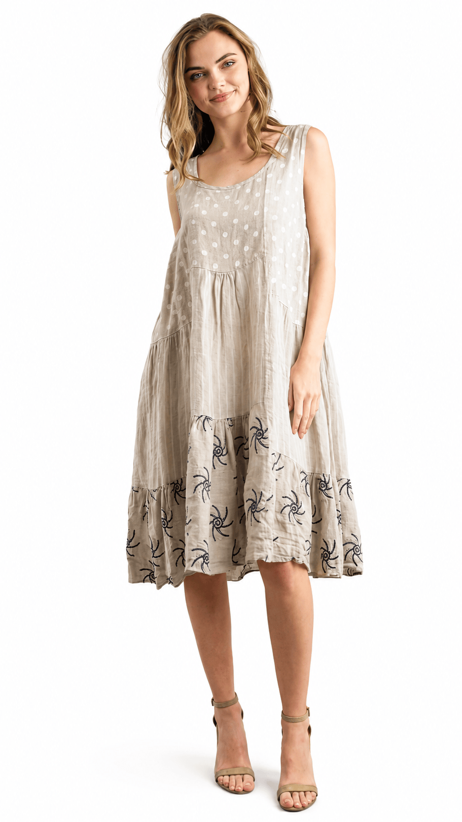Tempo Paris Dresses Tempo Paris Sleeveless Polka Dot Midi Linen Dress Tempo Paris Sleeveless Polka Dot Midi Linen Dress