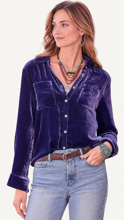 The Moment Collection Blouses The Moment Collection Velvet Button Down Top - Multiple Colors The Moment Collection Velvet Button Down Top - Multiple Colors