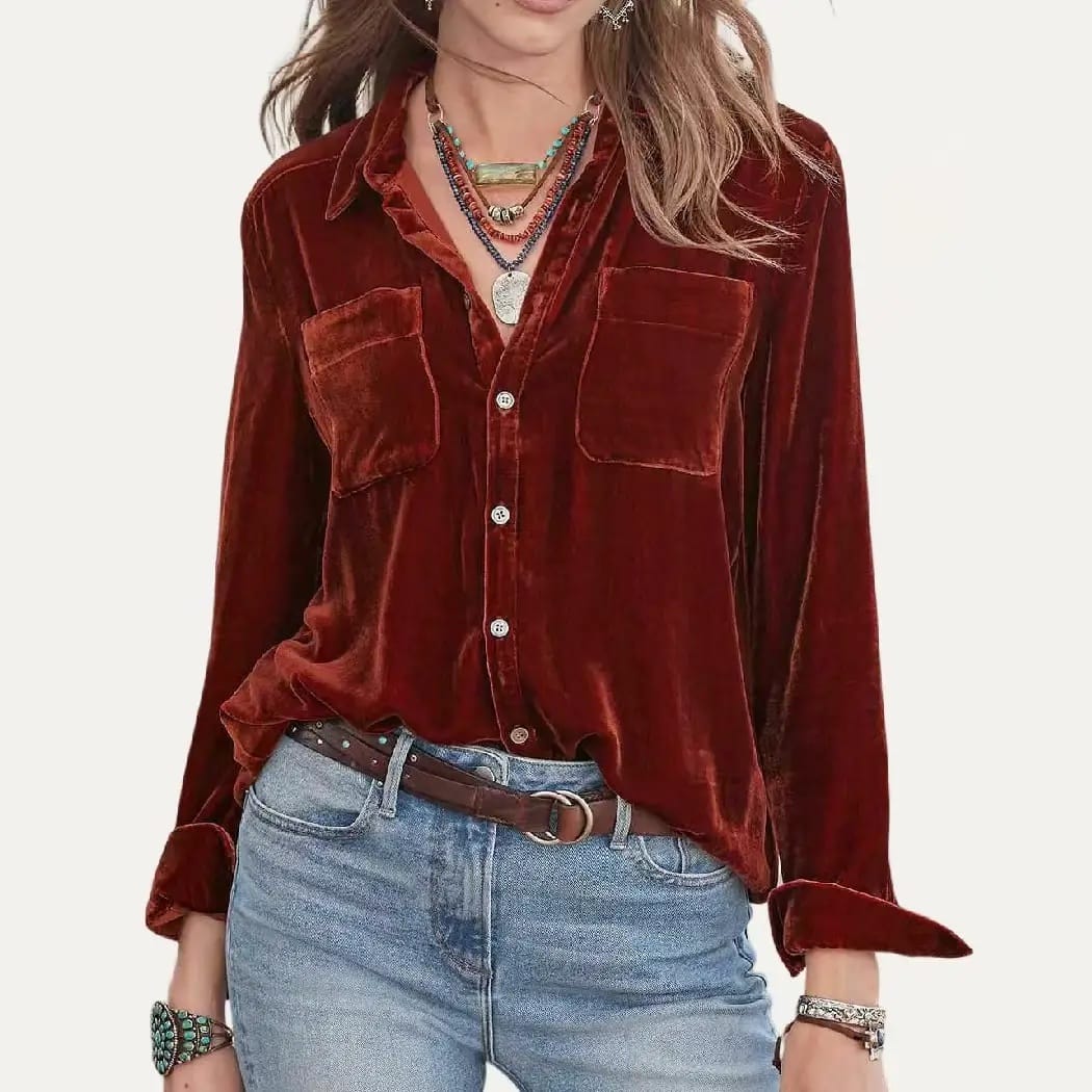 The Moment Collection Blouses The Moment Collection Velvet Button Down Top - Multiple Colors The Moment Collection Velvet Button Down Top - Multiple Colors