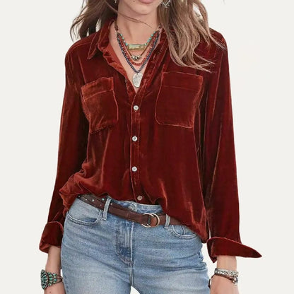 The Moment Collection Blouses The Moment Collection Velvet Button Down Top - Multiple Colors The Moment Collection Velvet Button Down Top - Multiple Colors