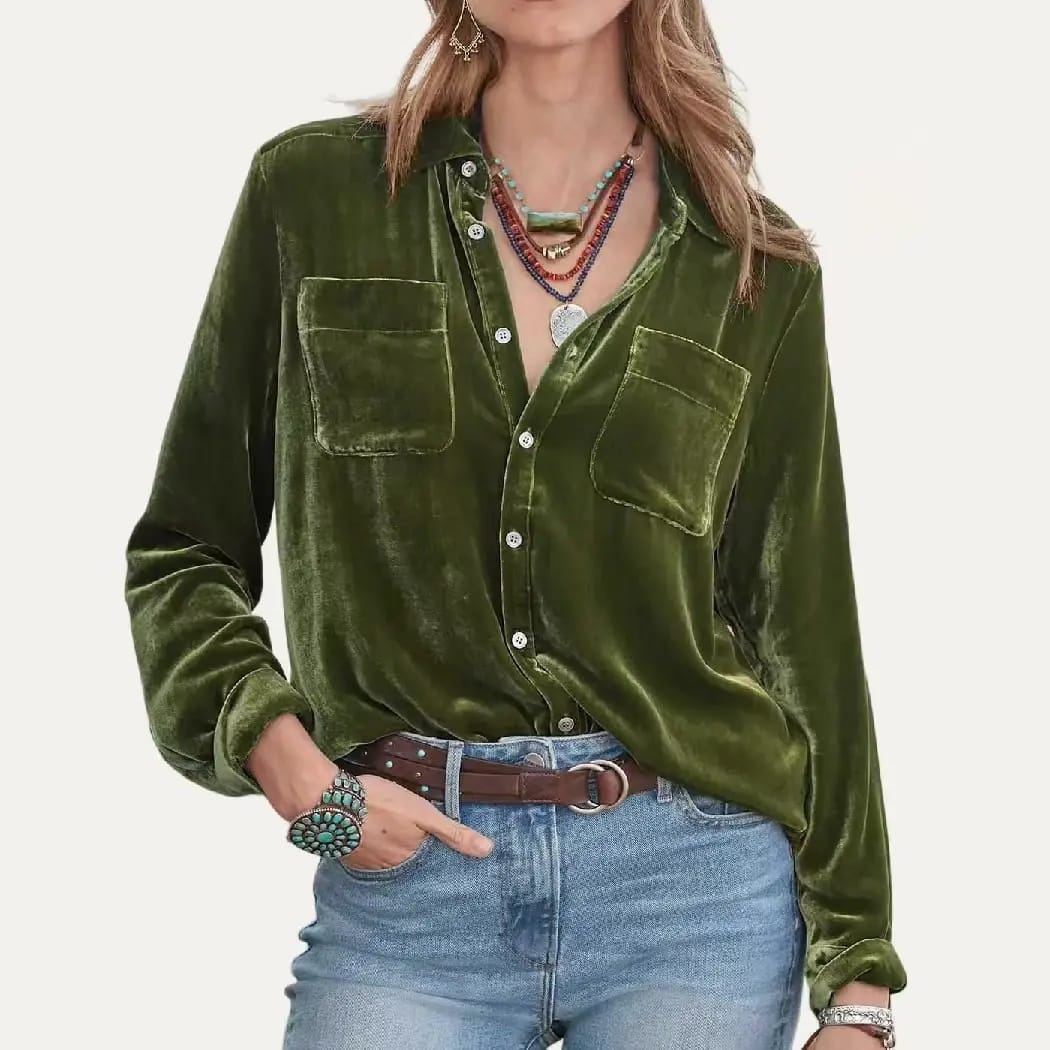 The Moment Collection Blouses The Moment Collection Velvet Button Down Top - Multiple Colors The Moment Collection Velvet Button Down Top - Multiple Colors