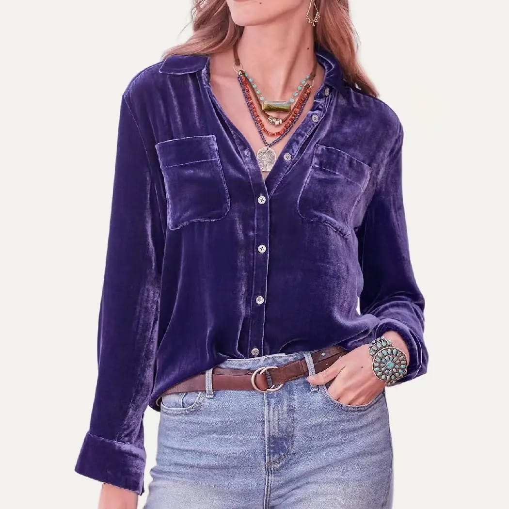 The Moment Collection Blouses The Moment Collection Velvet Button Down Top - Multiple Colors The Moment Collection Velvet Button Down Top - Multiple Colors