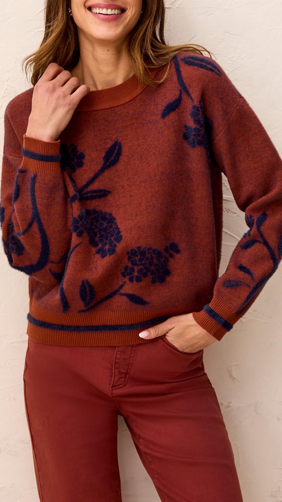 Tribal Sweaters Tribal Eyelash Embroidered Crew Neck Sweater Tribal Eyelash Embroidered Crew Neck Sweater