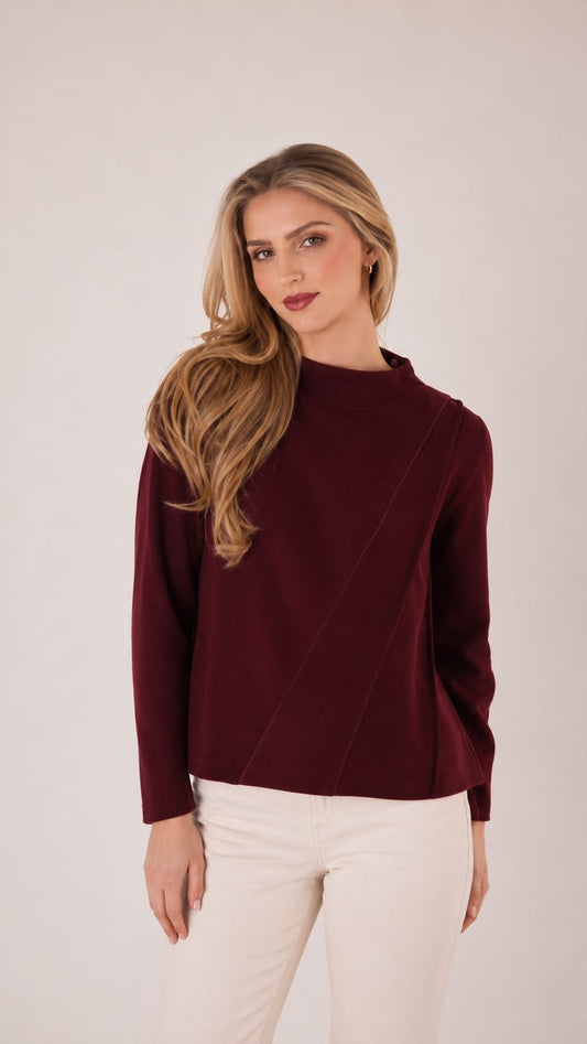 Trisha Tyler Sweaters Trisha Tyler Angled Self Embroidery Mockneck Sweater Trisha Tyler Angled Self Embroidery Mockneck Sweater