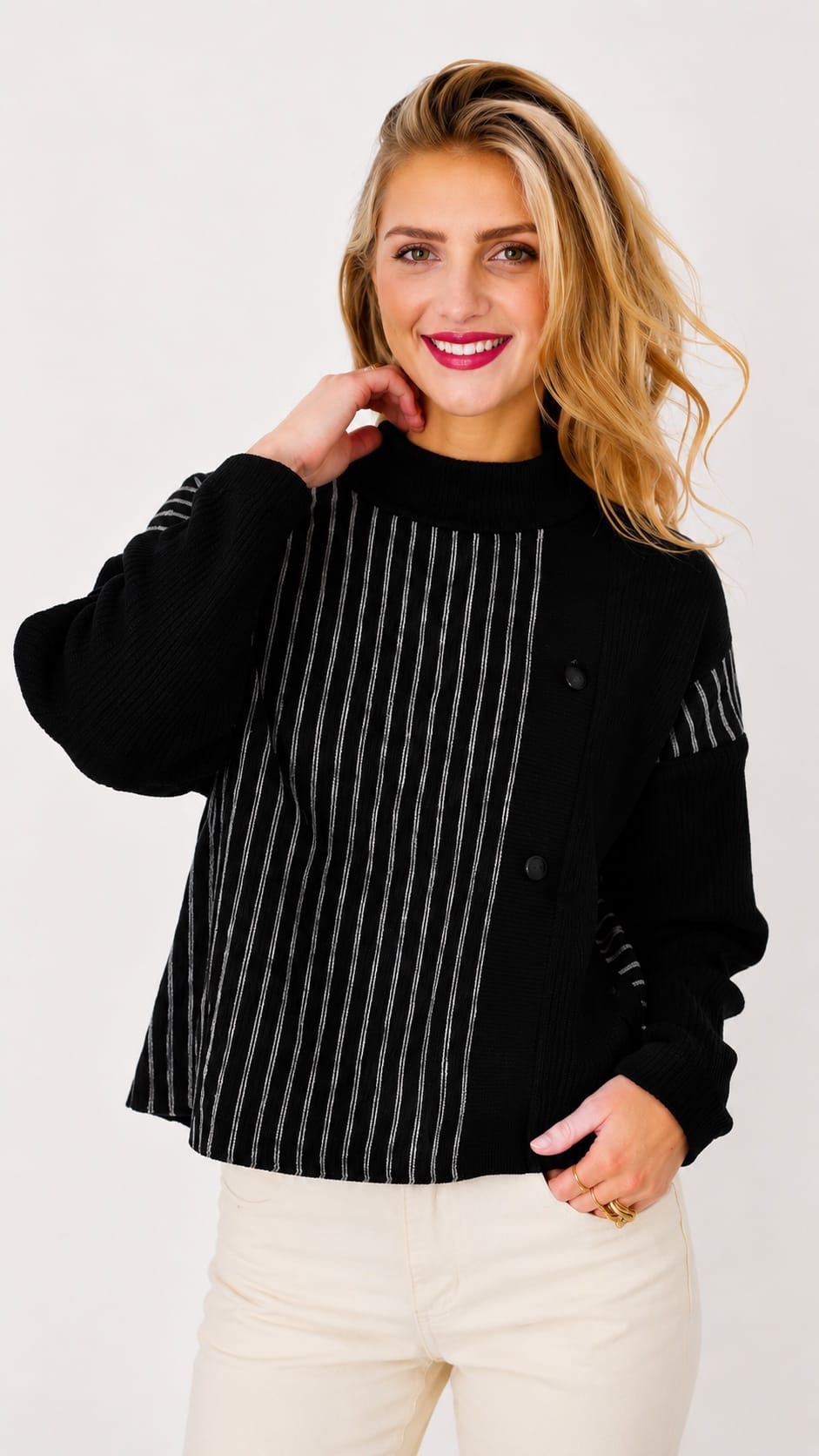 Trisha Tyler Sweaters Trisha Tyler Striped Sweater with Pockets Trisha Tyler Striped Sweater with Pockets