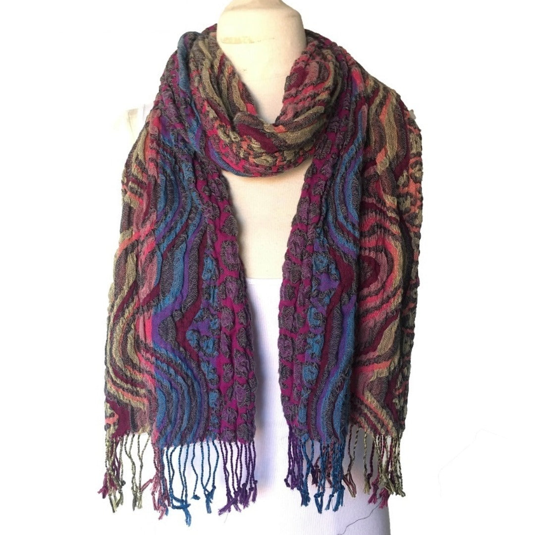 Ruffle Scarf with Fringe - Multiple Colors