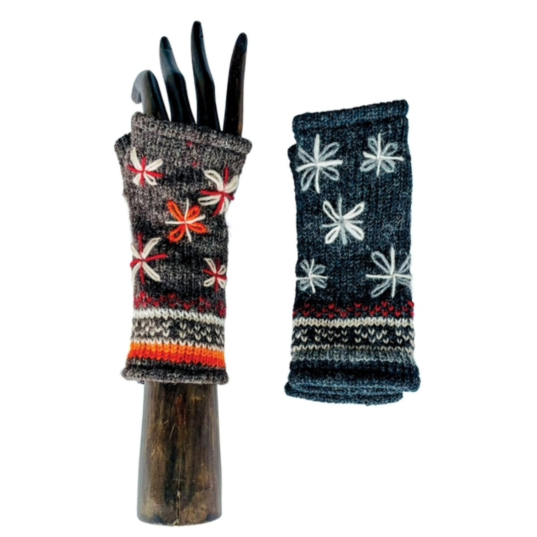 Floral Colorblock Fingerless Gloves - Multiple Colors