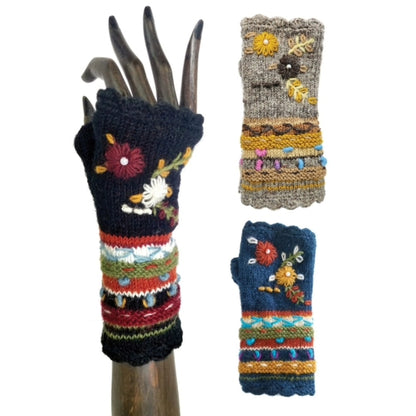 Winter Knit Crochet Fingerless Gloves - Multiple Colors