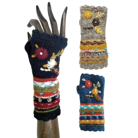 Winter Knit Crochet Fingerless Gloves - Multiple Colors