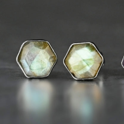 KBD Studio Hexagon Gemstone Stud Earrings - Multiple Colors
