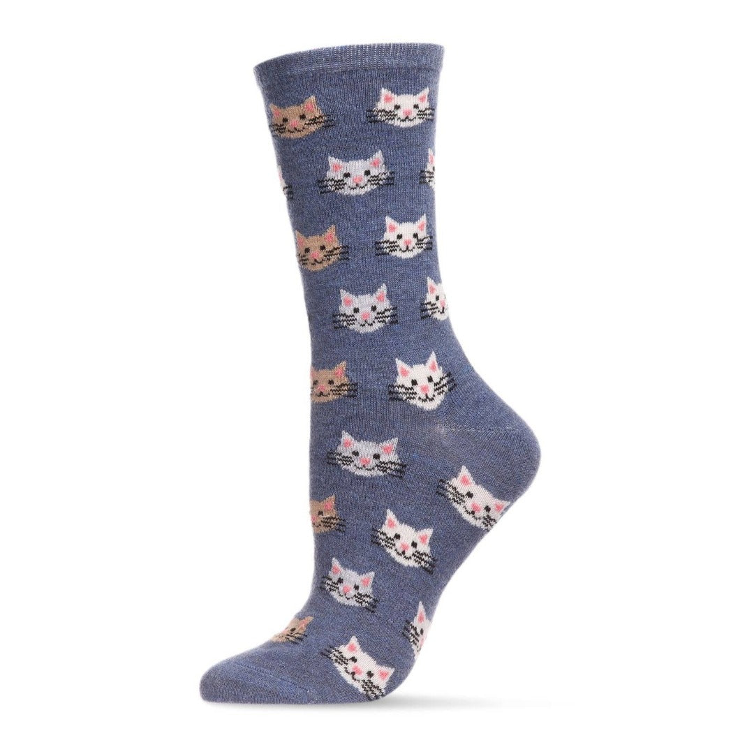 MeMoi Cat Faces Cashmere Crew Socks