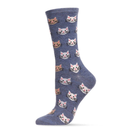 MeMoi Cat Faces Cashmere Crew Socks