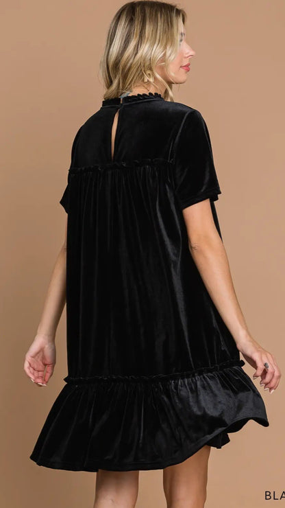 Cotton Bleu Velvet Shift Dress