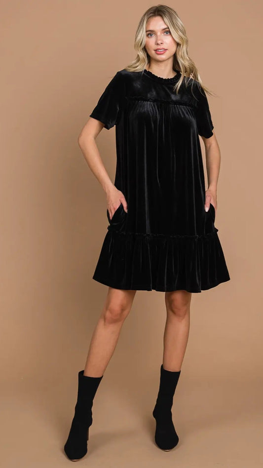 Cotton Bleu Velvet Shift Dress