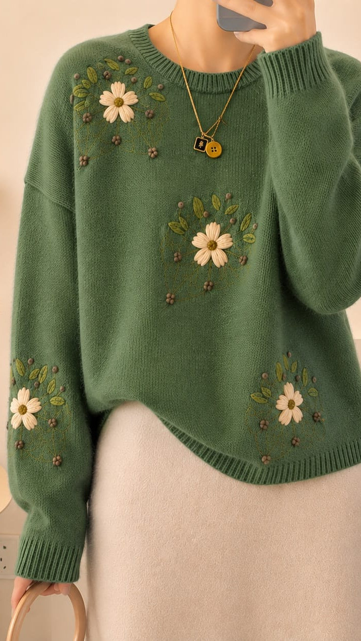 UZ Store Sweaters Vintage Green Embroidered Long Sleeve Sweater Vintage Green Embroidered Long Sleeve Sweater