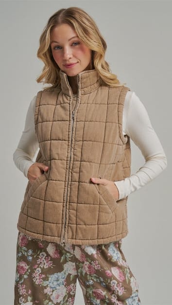 BON Vests Vintage Washed Quilted Puffer Vest - Multiple Colors Vintage Washed Quilted Puffer Vest - Multiple Colors