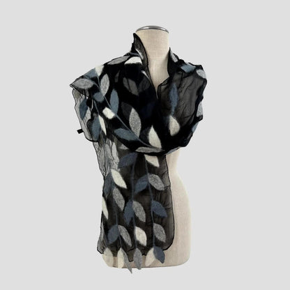 Feltiful Scarves Winter White Leaf Felted Chiffon Scarf Winter White Leaf Felted Chiffon Scarf