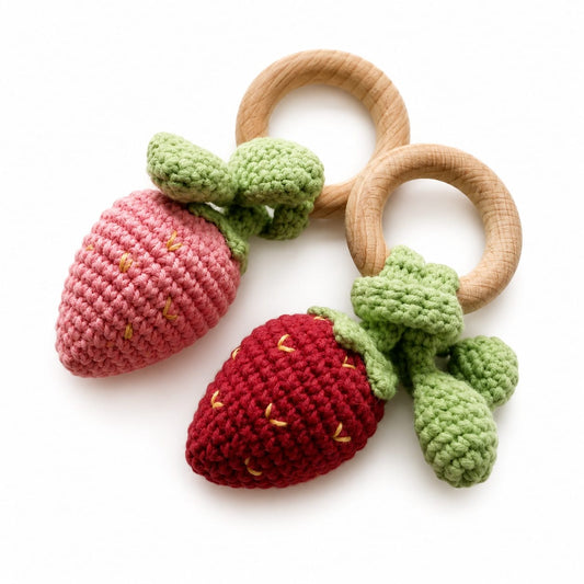 D & C Toys Children's Accessories Wood & Crochet Strawberry Rattle Wood & Crochet Strawberry Rattle