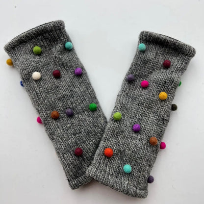Yak & Yeti Gloves Wool Pom Pom Fingerless Gloves - Multiple Colors Wool Pom Pom Fingerless Gloves - Multiple Colors