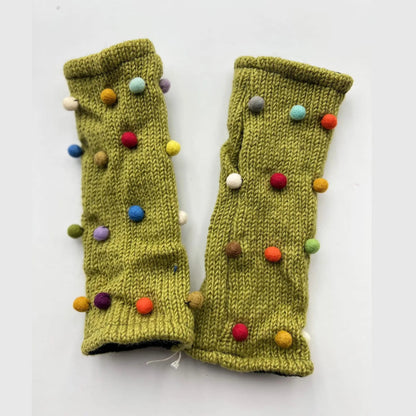 Yak & Yeti Gloves Wool Pom Pom Fingerless Gloves - Multiple Colors Wool Pom Pom Fingerless Gloves - Multiple Colors
