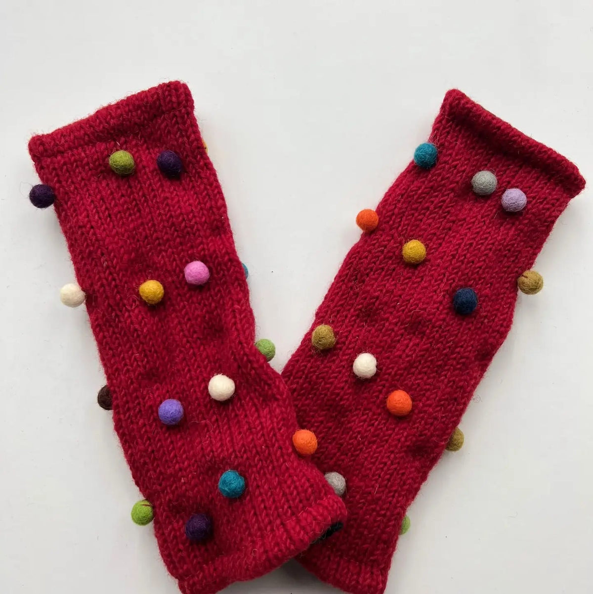 Yak & Yeti Gloves Wool Pom Pom Fingerless Gloves - Multiple Colors Wool Pom Pom Fingerless Gloves - Multiple Colors