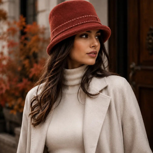 Pretty Persuasions Hats Wool Stitched Ribbon Cloche Hat - Multiple Colors Wool Stitched Ribbon Cloche Hat - Multiple Colors