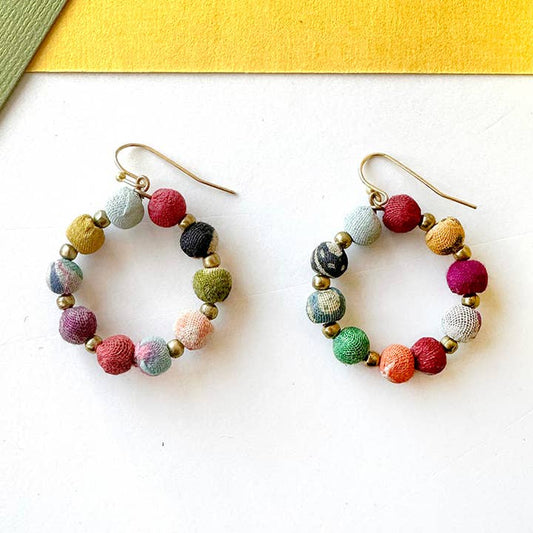World Finds Earrings World Finds Encircled Kantha Earrings 14177246 World Finds Encircled Kantha Earrings