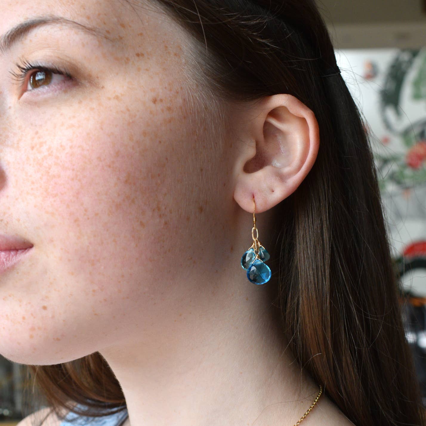 Edgy Petal Earrings Edgy Petal Blue Quartz Cluster Gold Earrings 91420126 Edgy Petal Blue Quartz Cluster Gold Earrings