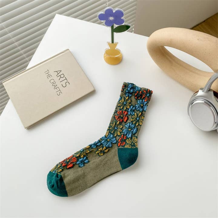 Floral Wide-Cuff Socks - Multiple Colors