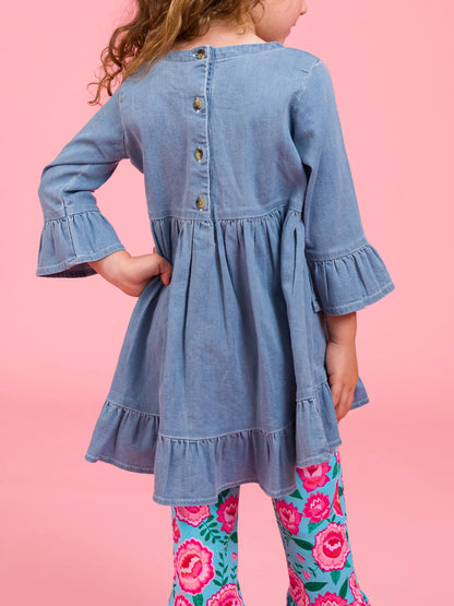 RuffleButts Denim Ruffle Tunic