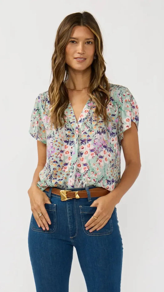 Lovestitch Tops Flutter Sleeve Smocked Top Flutter Sleeve Smocked Top