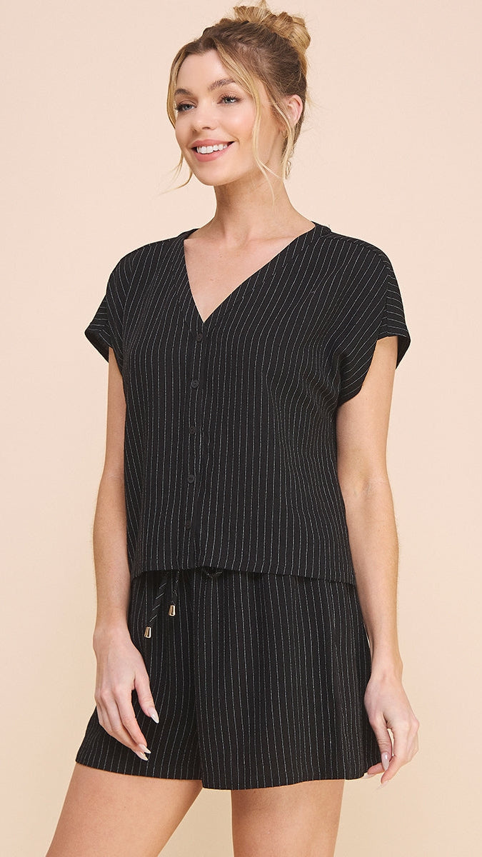 Allie Rose Dolman Collarless Button Shirt