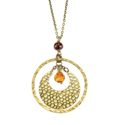 Edgy Petal Long Amber Crescent Moon Necklace