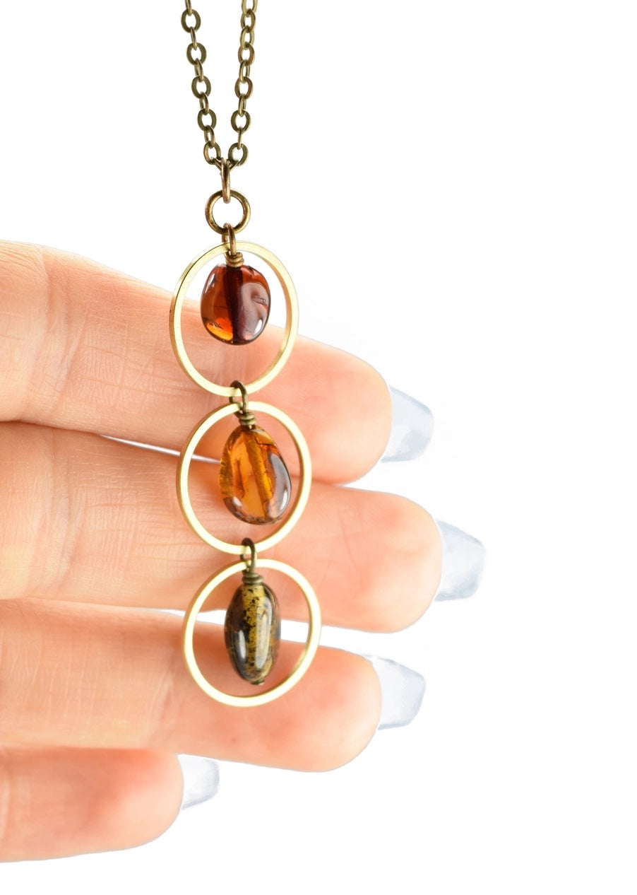 Edgy Petal Triple Multicolor Amber Stoplight Necklace