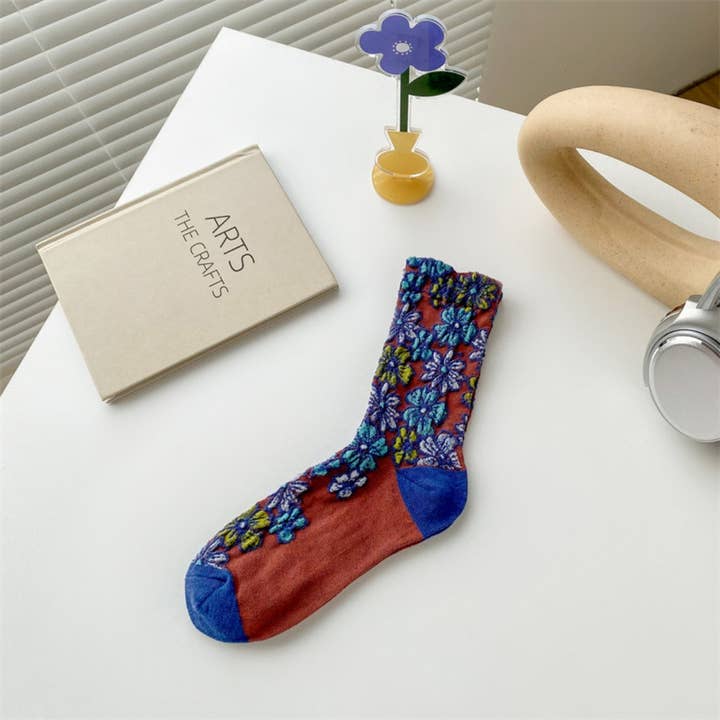 Floral Wide-Cuff Socks - Multiple Colors
