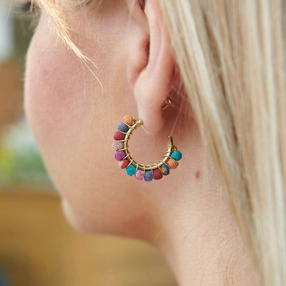 World Finds Kantha Milieu Mini Hoop Earrings