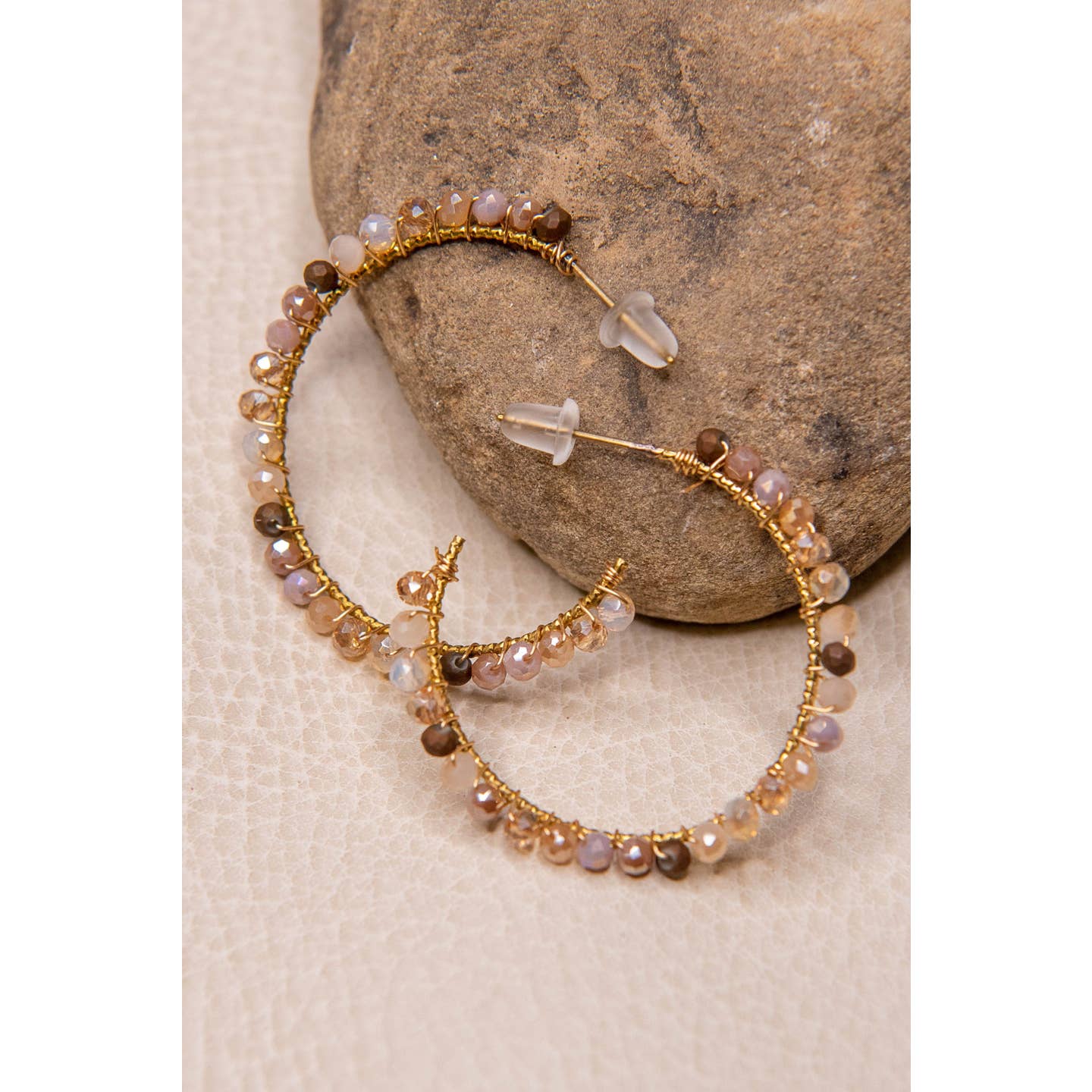 Beige Paisley Hoop Earring