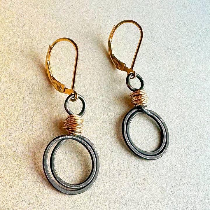 Freshie & Zero Earrings Freshie & Zero Gold Swirl Loops Oxidized Silver Earrings 56965854 Freshie & Zero Gold Swirl Loops Oxidized Silver Earrings