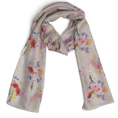 Quintessential Scarves Quintessential Posey Silver Silk Scarf Quintessential Posey Silver Silk Scarf