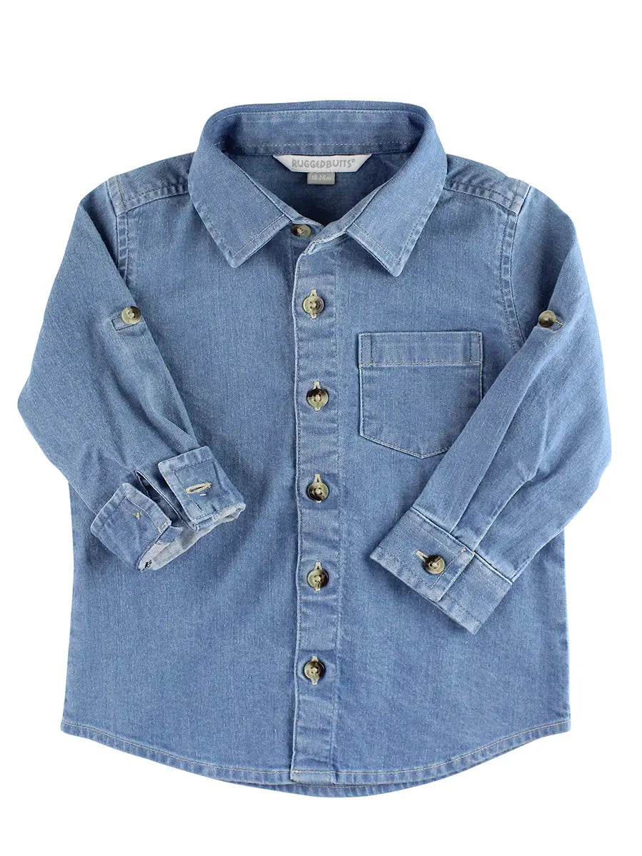 RuffleButts Denim Button Down Shirt