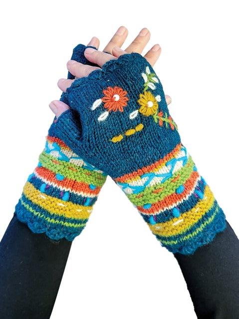 Winter Knit Crochet Fingerless Gloves - Multiple Colors