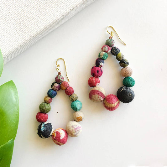 World Finds Kantha Graduated Teardrop Earrings