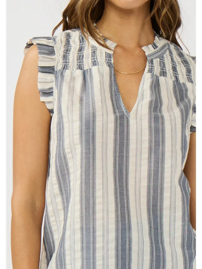 Lovestitch Tanks Ruffle Sleeve Stripe Smocked Top Ruffle Sleeve Stripe Smocked Top