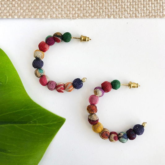 World Finds Earrings World Finds Kantha Mini Hoops 48968670 World Finds Kantha Mini Hoops