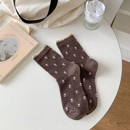 Floral Lace Trim Socks - Multiple Colors