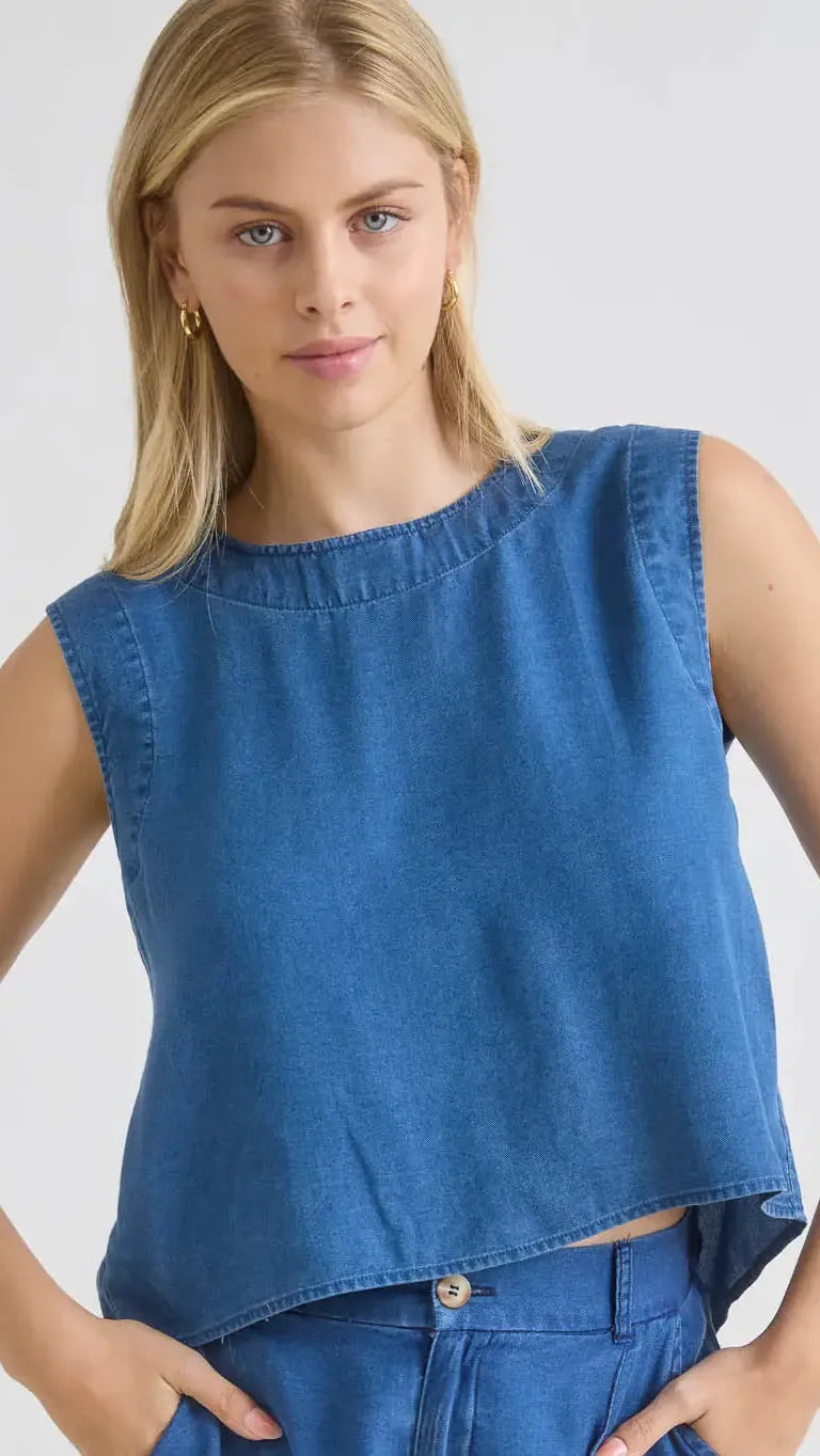 Blu Pepper Tops Chambray Crop Top 76445662 Chambray Crop Top