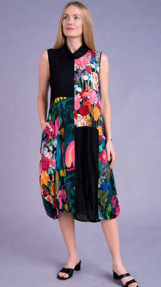 Shana Apparel Crushed Mock Neck Dress