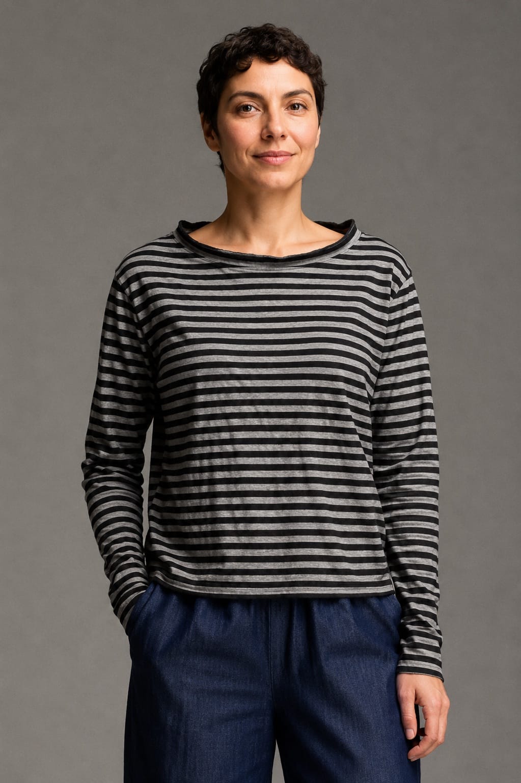 Cut Loose Tops Cut Loose Black Stripe Boxy Mock Neck Top - Multiple Colors 61088222 Cut Loose Black Stripe Boxy Mock Neck Top - Multiple Colors